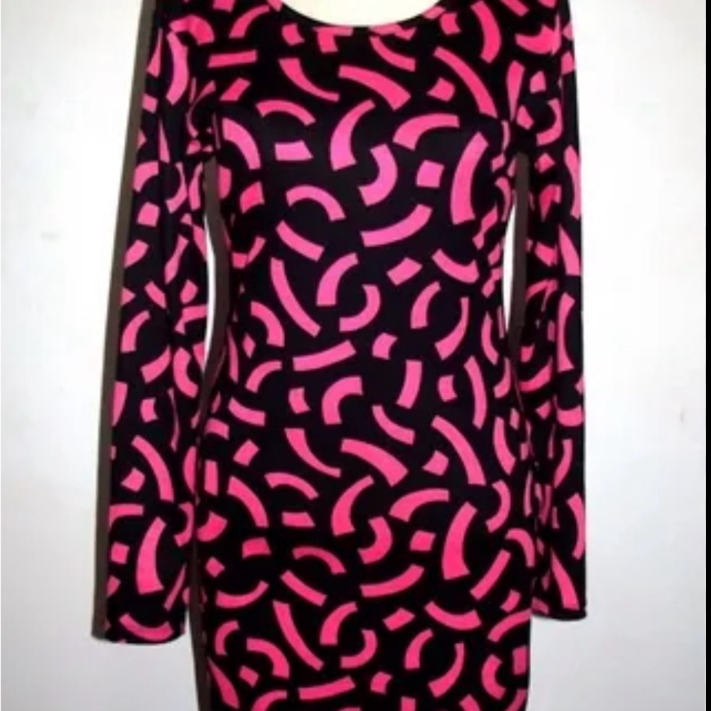 H&M Vibrant Pink and Black Long Sleeve Dress
